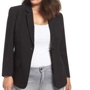 1. State Plus Size Black One Button Stretch Blazer